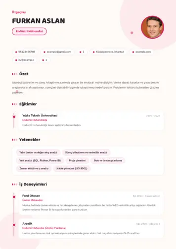 Endüstri Mühendisi CV Örnekleri cv indir